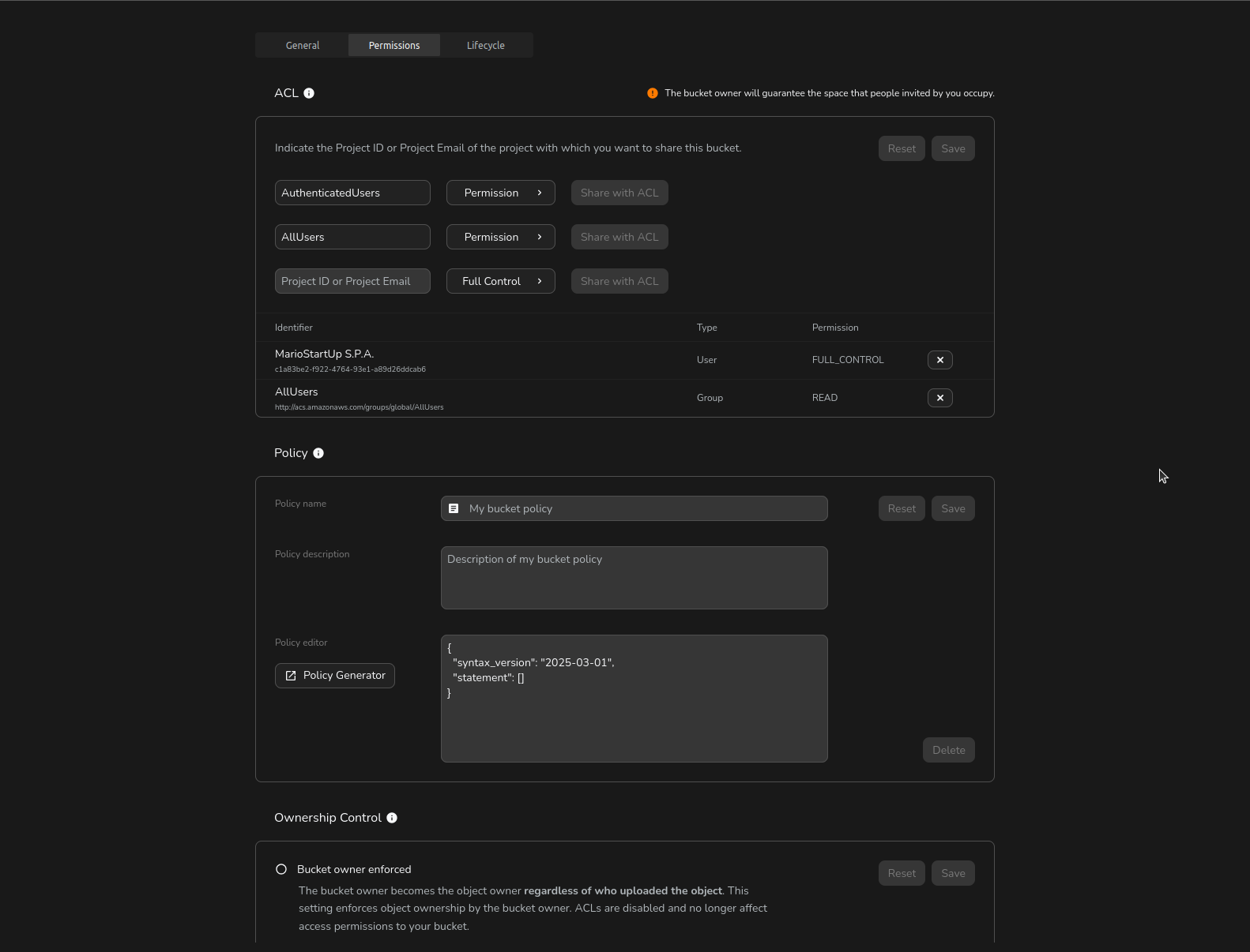 bucket policy editor