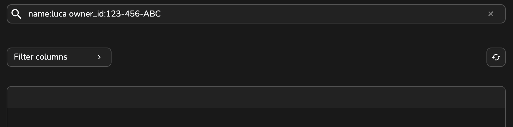 composer table searchbar double quotes