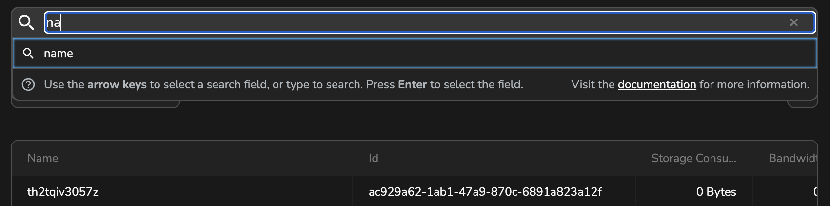 composer table searchbar with key suggestions as you type