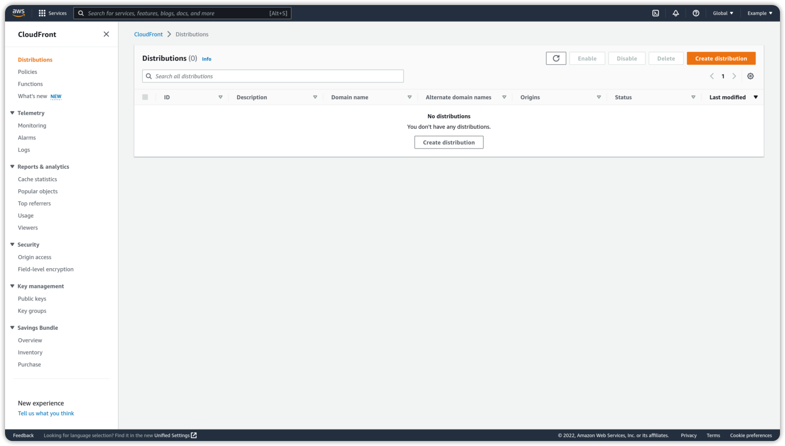 CloudFront dashboard