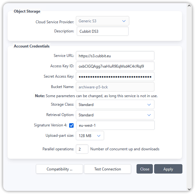 Parametri Cloud Service